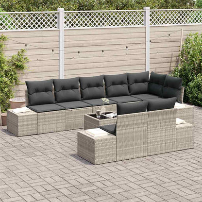 Set Divano da Giardino 9 pcs Grigio chiaro polyrattan | homemem39