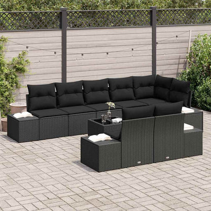 Set Divano da Giardino con cuscino 9 pcs Nero polyrattan | homemem39