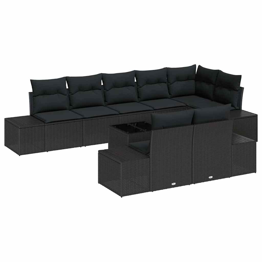 Set Divano da Giardino con cuscino 9 pcs Nero polyrattan | homemem39