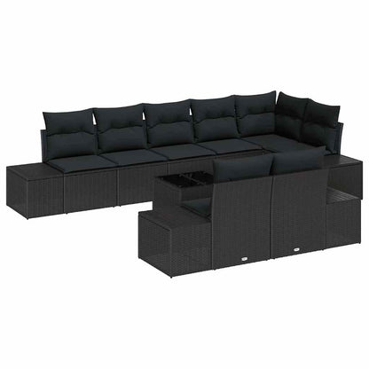 Set Divano da Giardino con cuscino 9 pcs Nero polyrattan | homemem39