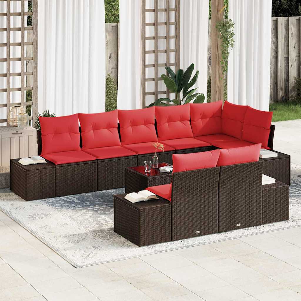 Set Divano da Giardino con cuscino 9 pcs Marrone polyrattan | homemem39