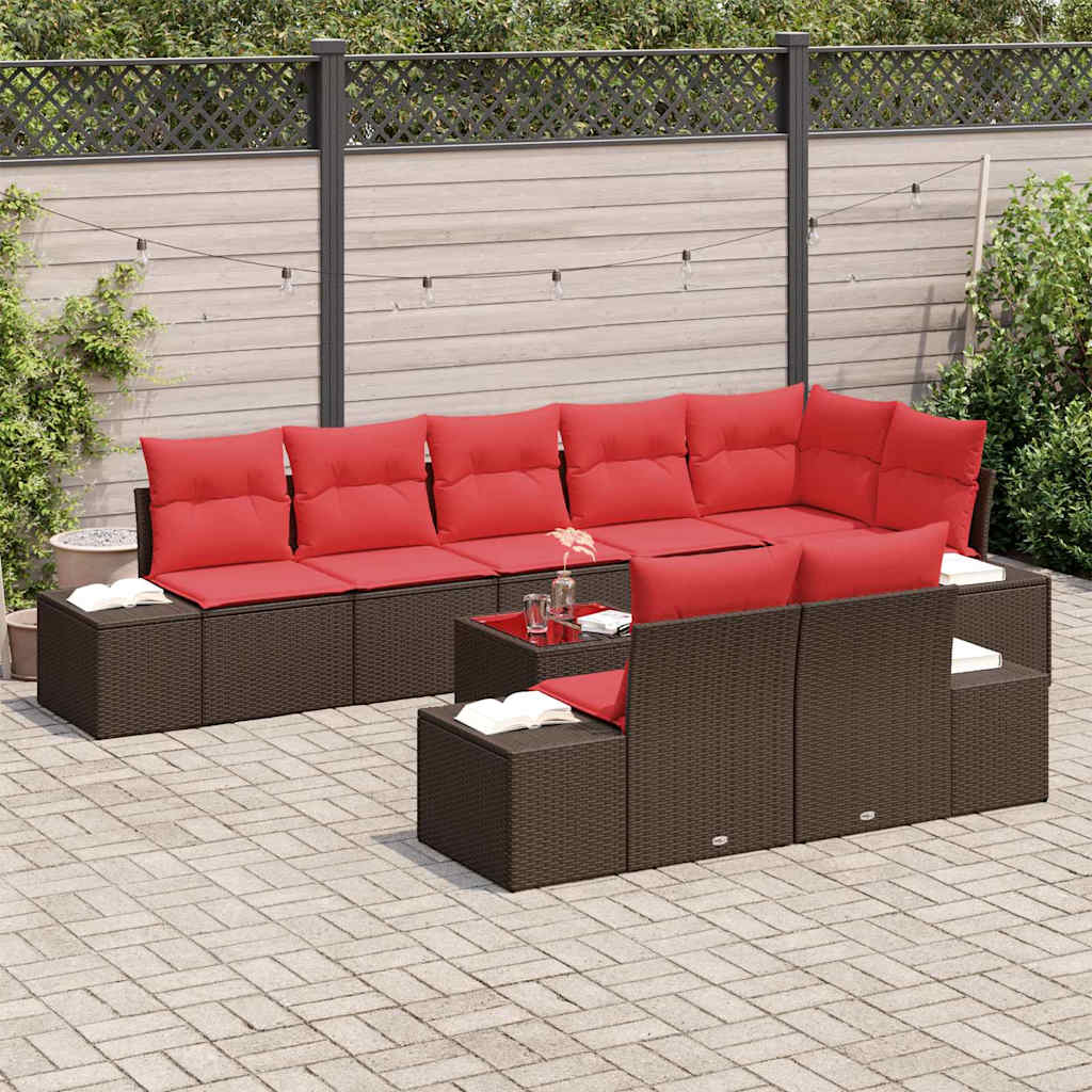 Set Divano da Giardino con cuscino 9 pcs Marrone polyrattan | homemem39