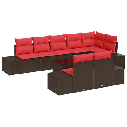 Set Divano da Giardino con cuscino 9 pcs Marrone polyrattan | homemem39