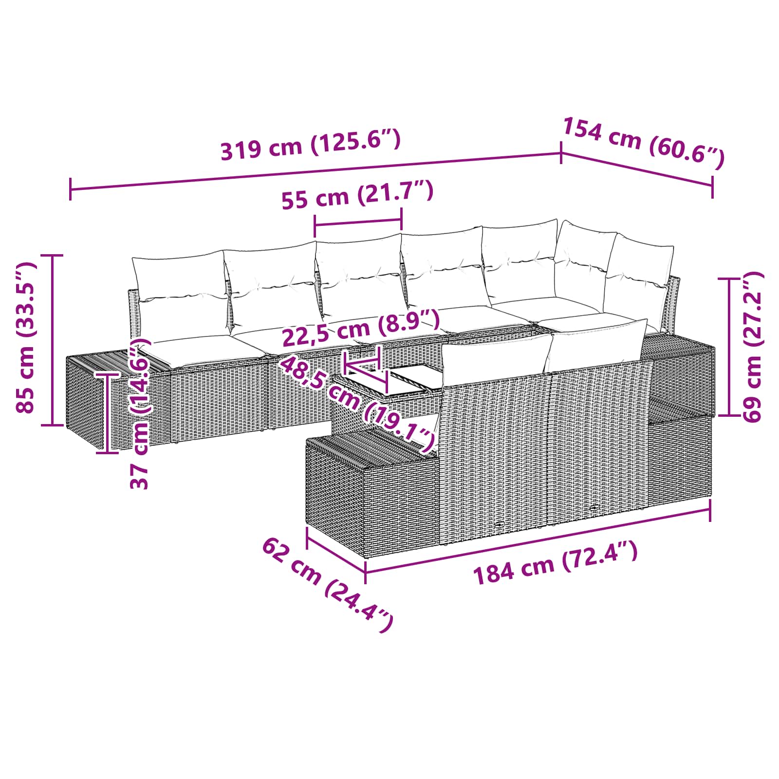 Set Divano da Giardino con cuscino 9 pcs Marrone polyrattan | homemem39