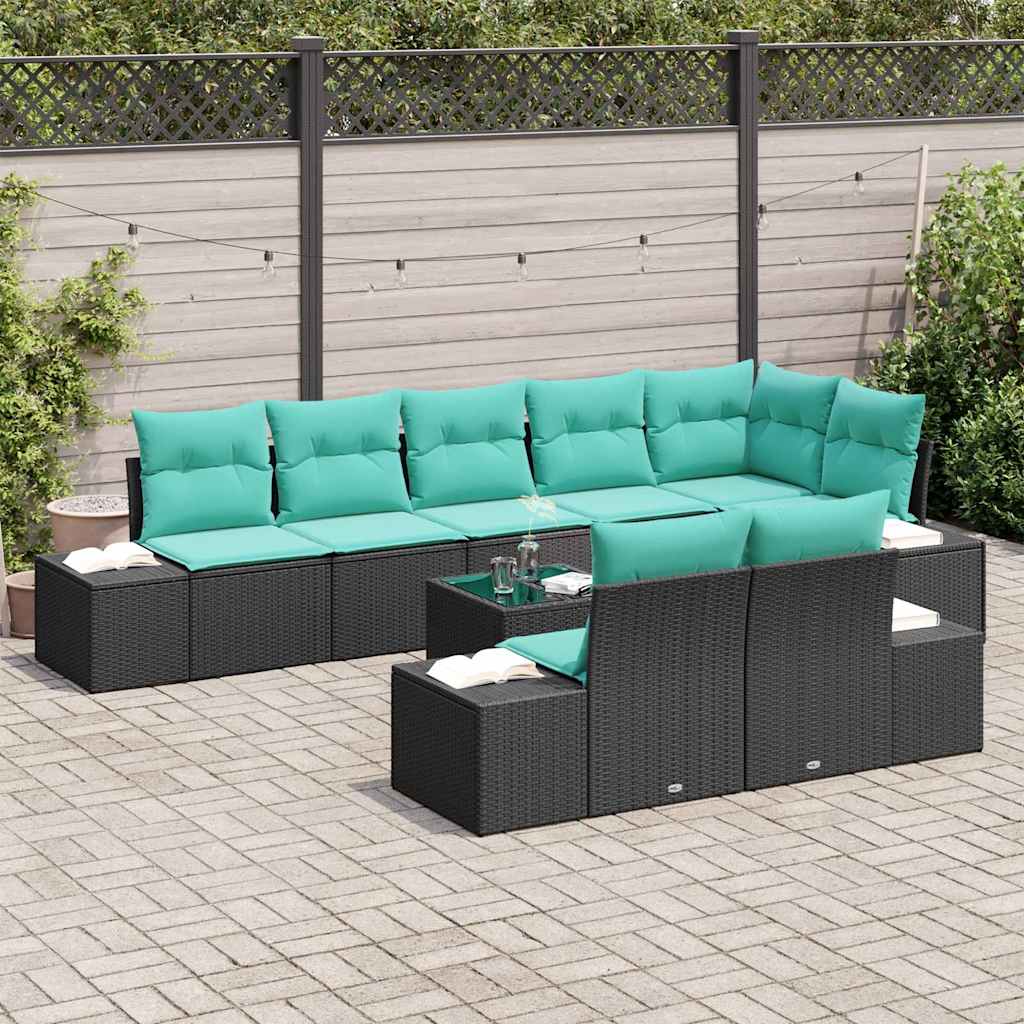 Set Divano da Giardino 9 pz Nero polyrattan | homemem39