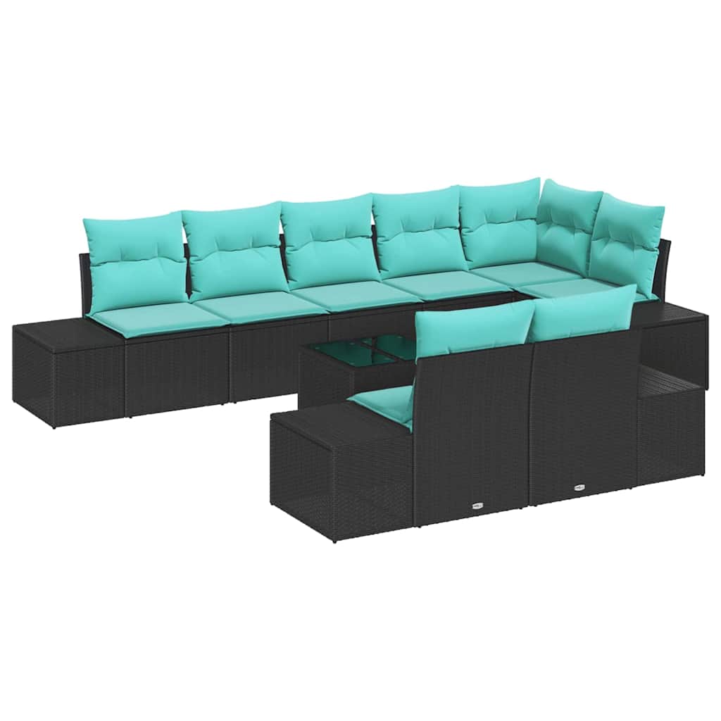 Set Divano da Giardino 9 pz Nero polyrattan | homemem39
