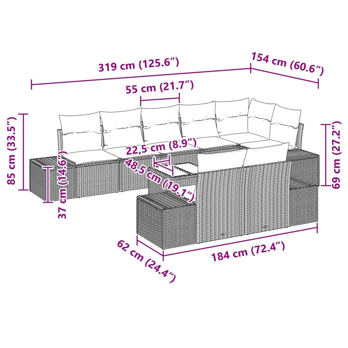 Set Divano da Giardino 9 pz Nero polyrattan | homemem39
