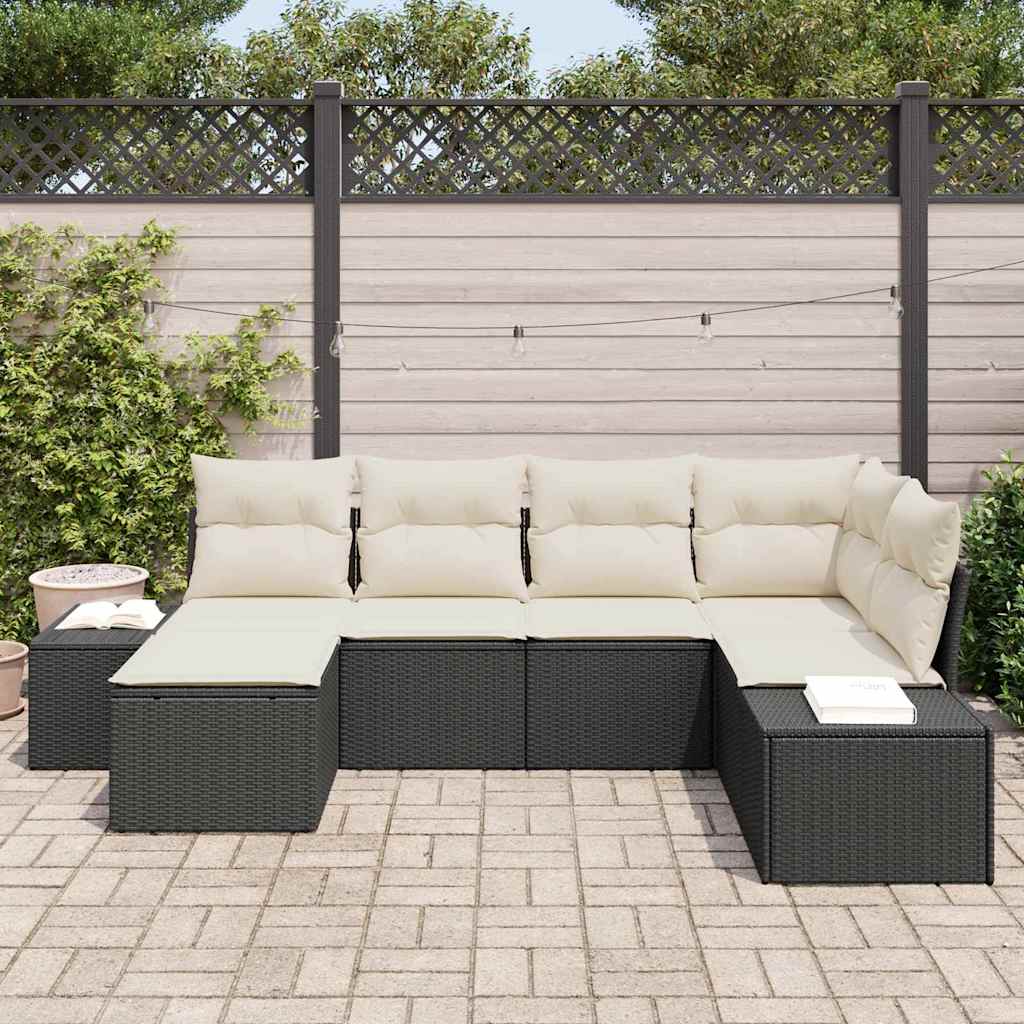 Set Divano da Giardino 6 pz Nero e Crema polyrattan | homemem39