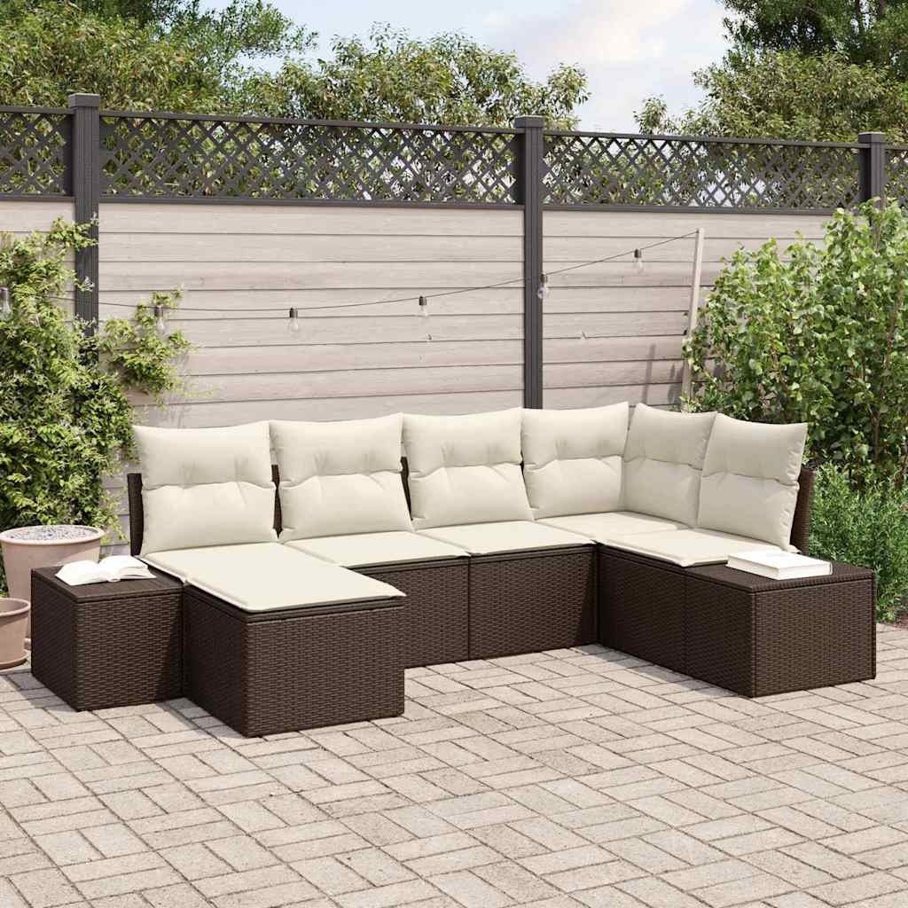 Set Divano da Giardino 6 pcs Marrone e Crema polyrattan | homemem39
