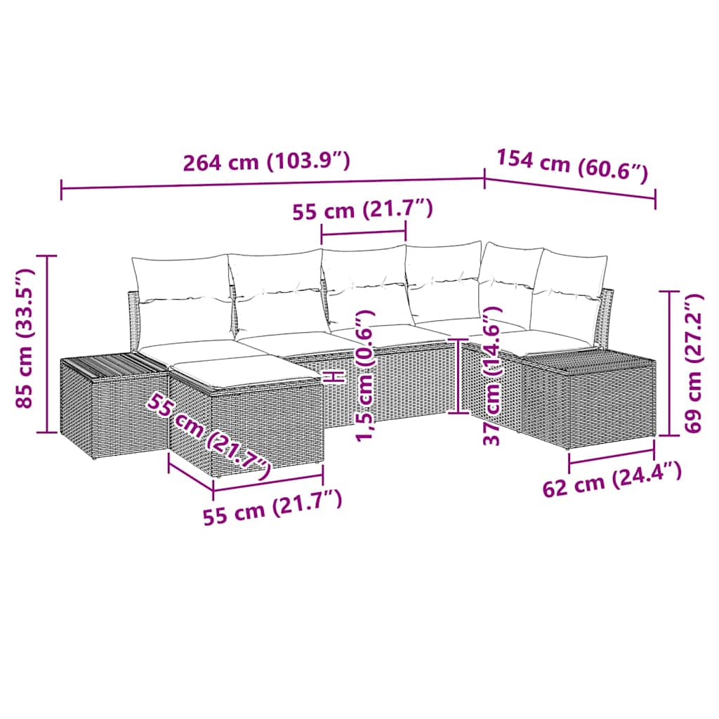 Set Divano da Giardino 6 pcs Grigio chiaro polyrattan | homemem39
