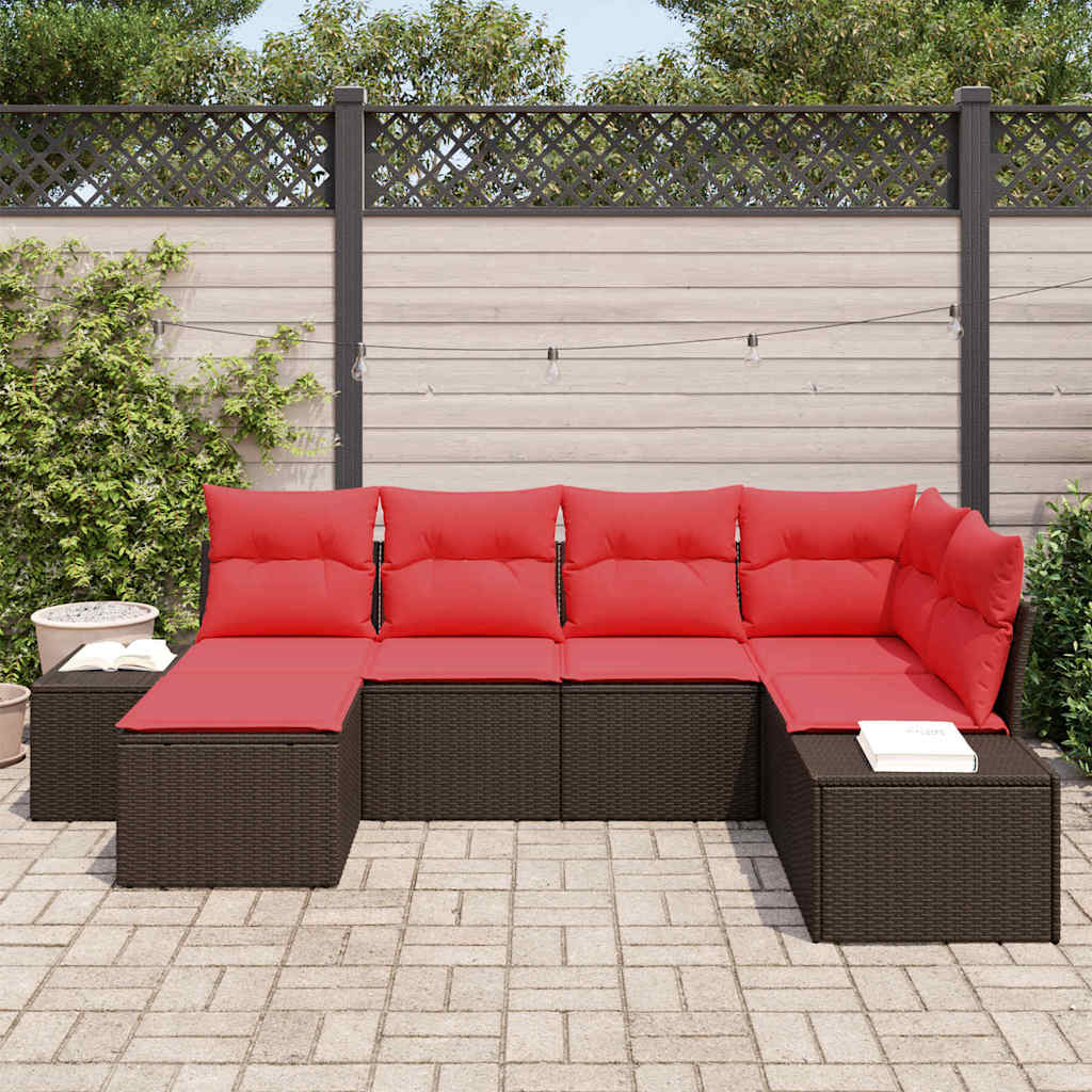 Set Divano da Giardino con cuscino 6 pcs Marrone polyrattan | homemem39