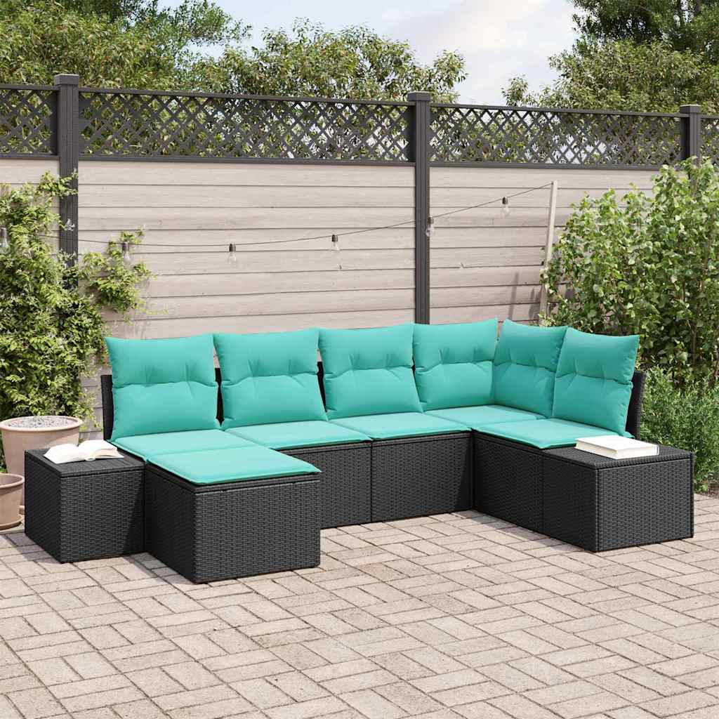Set Divano da Giardino 6 pz Nero polyrattan