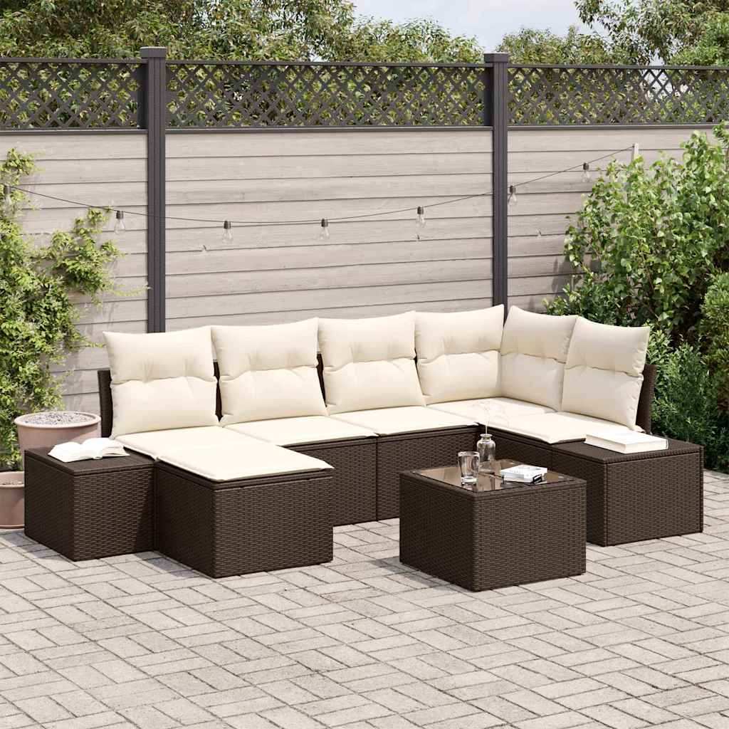 Set Divano da Giardino 7 pcs Marrone e Crema polyrattan | homemem39