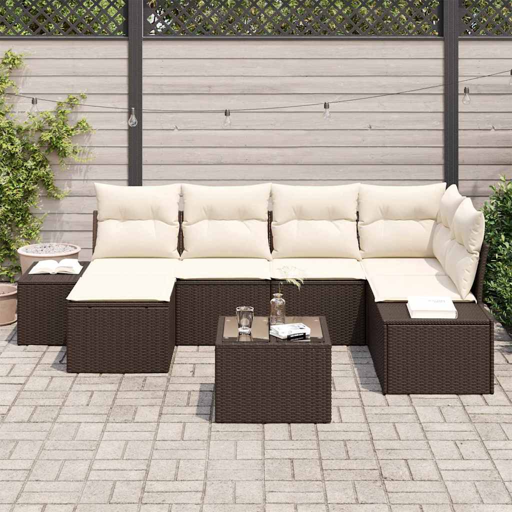 Set Divano da Giardino 7 pcs Marrone e Crema polyrattan | homemem39