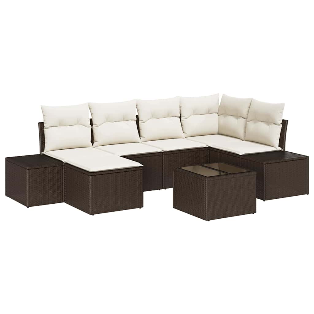 Set Divano da Giardino 7 pcs Marrone e Crema polyrattan | homemem39