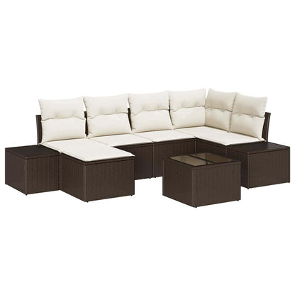 Set Divano da Giardino 7 pcs Marrone e Crema polyrattan | homemem39