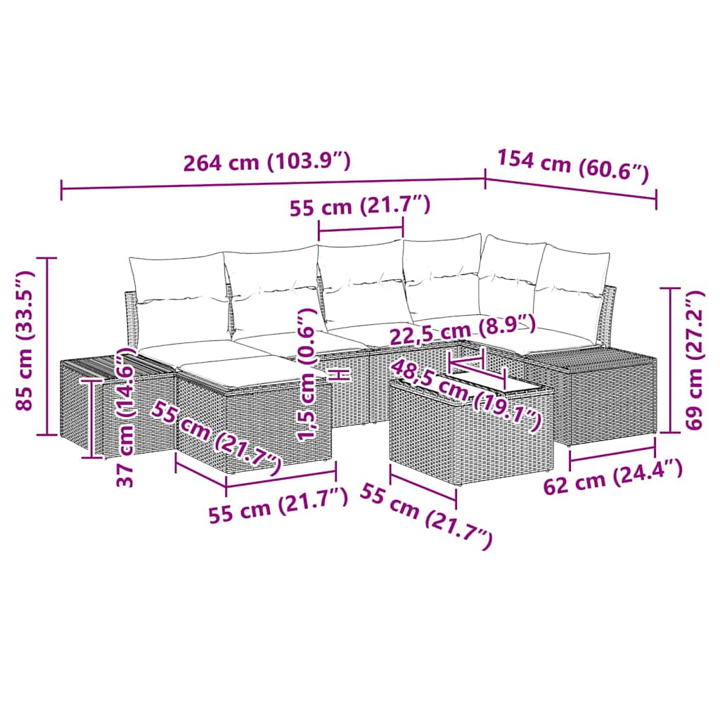 Set Divano da Giardino 7 pcs Marrone e Crema polyrattan | homemem39