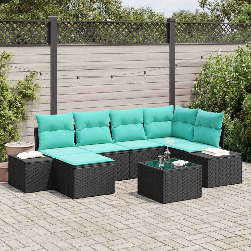 Set Divano da Giardino 7 pz Nero polyrattan | homemem39