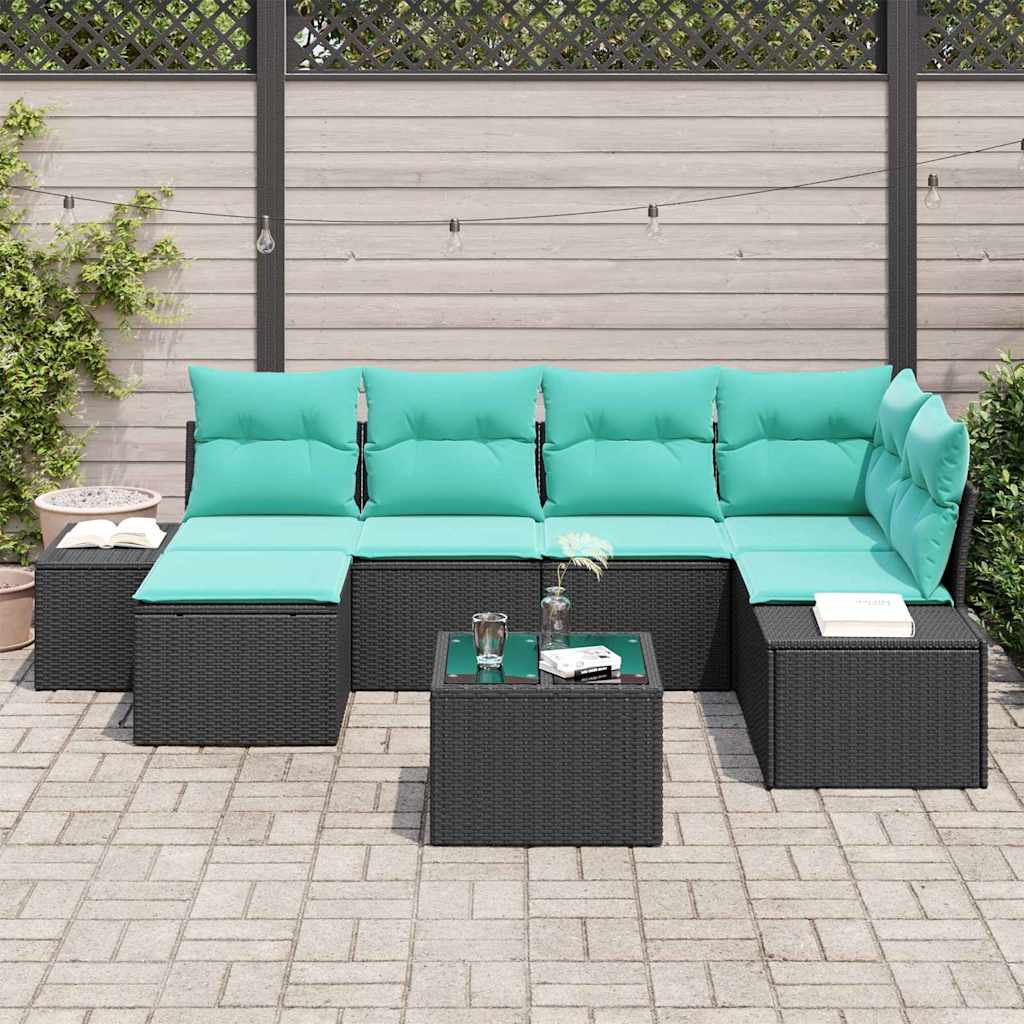 Set Divano da Giardino 7 pz Nero polyrattan | homemem39
