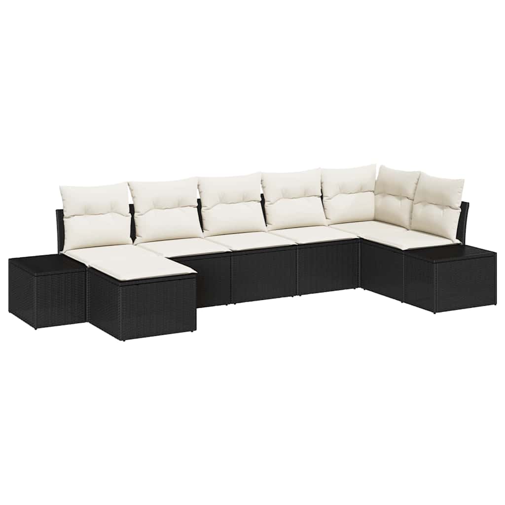 Set Divano da Giardino con cuscino 7 pcs Nero polyrattan | homemem39