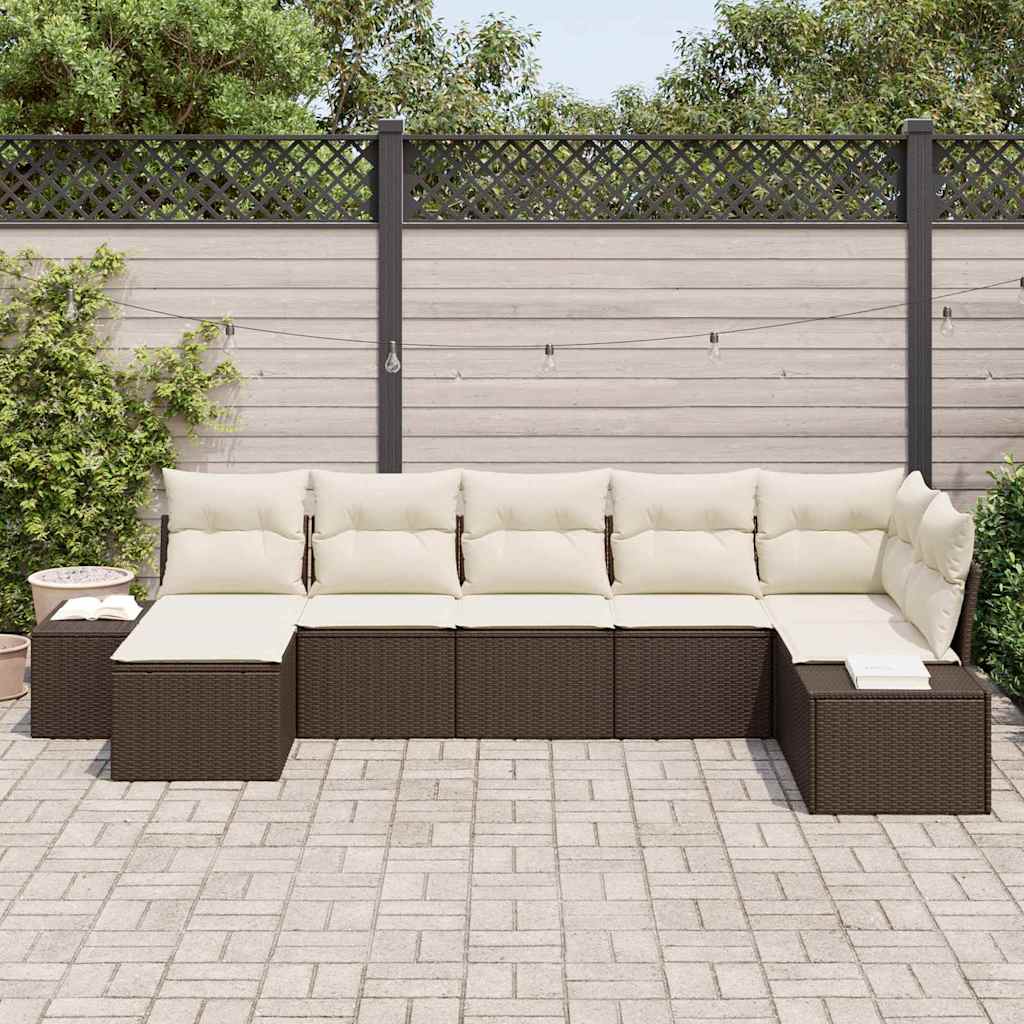 Set Divano da Giardino con cuscino 7 pcs Marrone polyrattan | homemem39