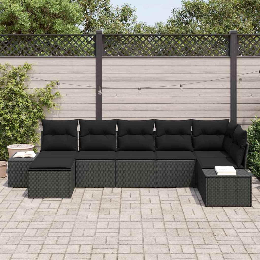 Set Divano da Giardino con cuscino 7 pcs Nero polyrattan | homemem39