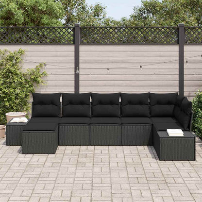 Set Divano da Giardino con cuscino 7 pcs Nero polyrattan | homemem39