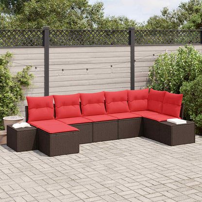 Set Divano da Giardino con cuscino 7 pcs Marrone polyrattan