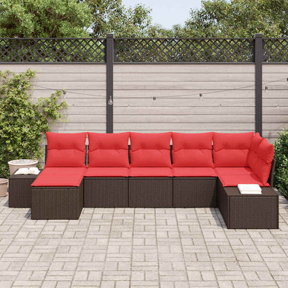 Set Divano da Giardino con cuscino 7 pcs Marrone polyrattan
