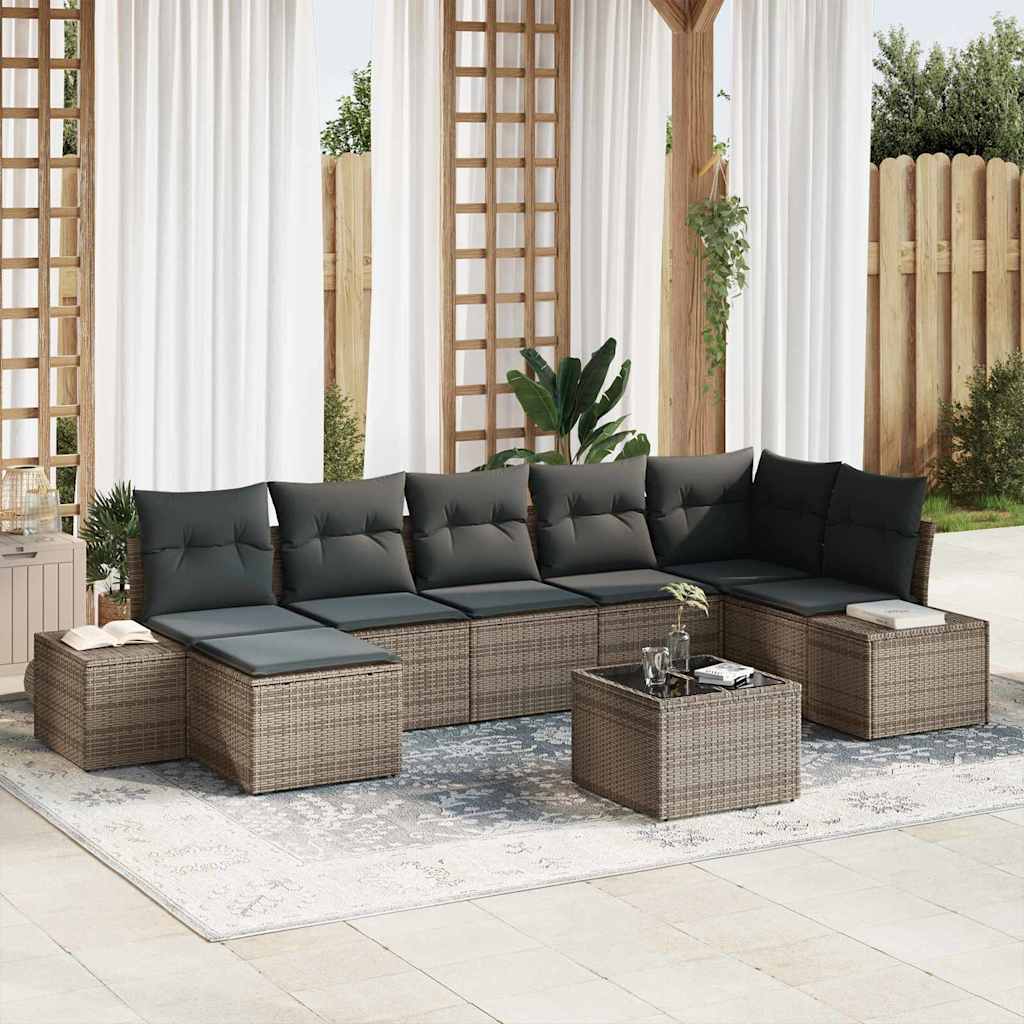 Set Divano da Giardino con cuscino 8 pcs Grigio polyrattan | homemem39