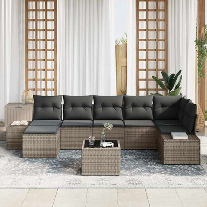Set Divano da Giardino con cuscino 8 pcs Grigio polyrattan | homemem39