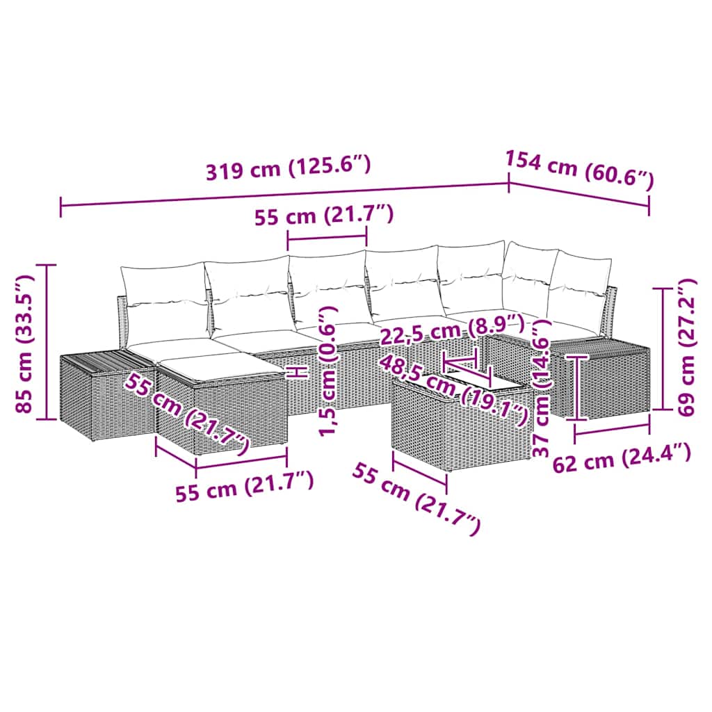 Set Divano da Giardino con cuscino 8 pcs Grigio polyrattan | homemem39