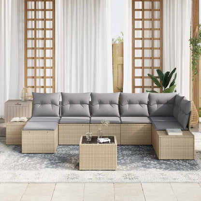 Set Divano da Giardino con cuscino 8 pcs Beige polyrattan | homemem39