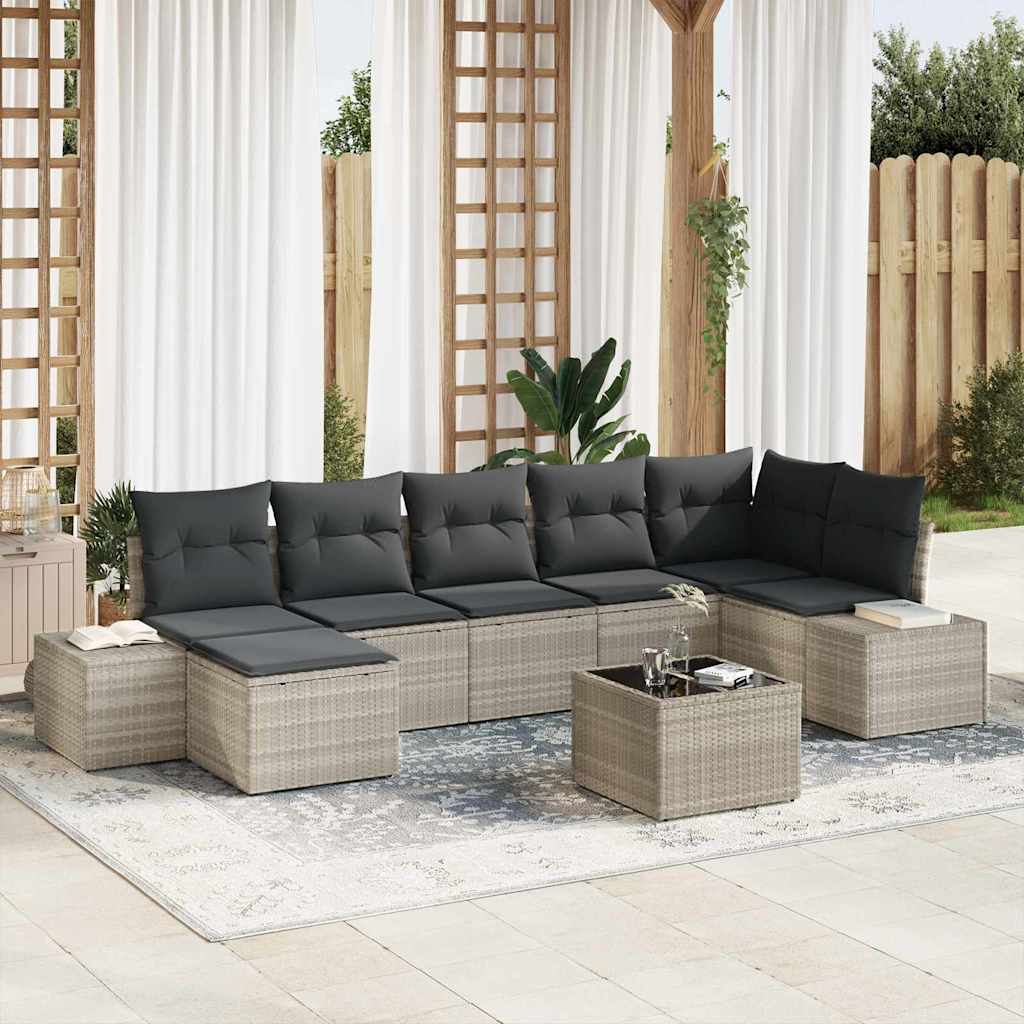 Set Divano da Giardino 8 pcs Grigio chiaro polyrattan | homemem39