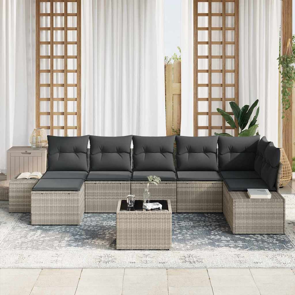 Set Divano da Giardino 8 pcs Grigio chiaro polyrattan | homemem39