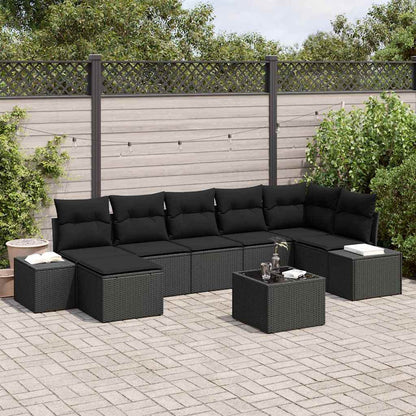 Set Divano da Giardino con cuscino 8 pcs Nero polyrattan | homemem39