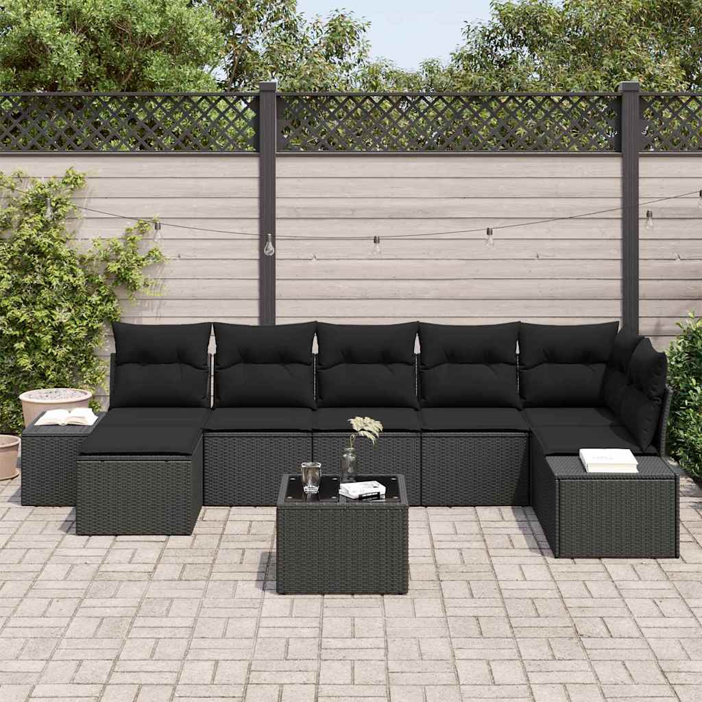 Set Divano da Giardino con cuscino 8 pcs Nero polyrattan | homemem39