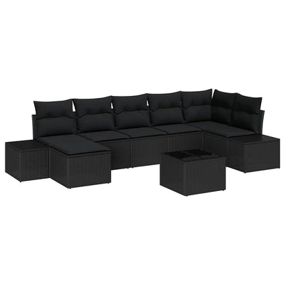 Set Divano da Giardino con cuscino 8 pcs Nero polyrattan | homemem39
