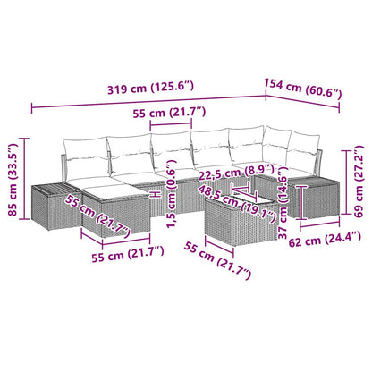 Set Divano da Giardino con cuscino 8 pcs Nero polyrattan | homemem39