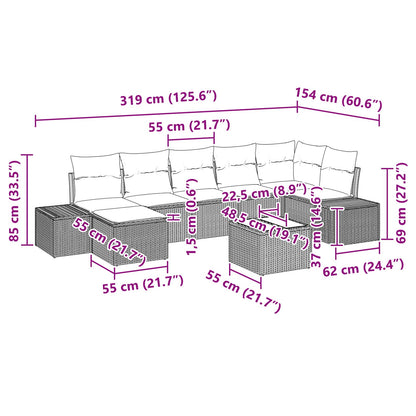 Set Divano da Giardino con cuscino 8 pcs Marrone polyrattan | homemem39