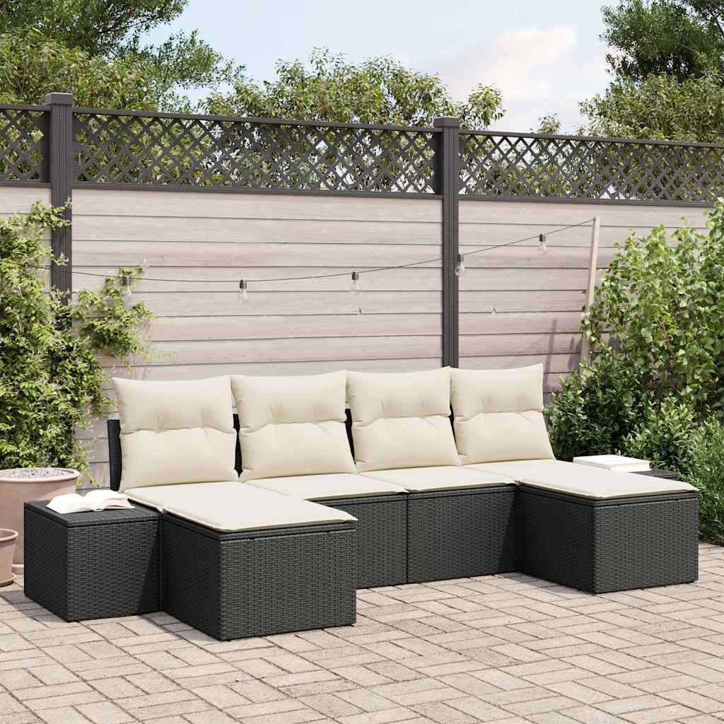 Set Divano da Giardino con cuscino 6 pcs Nero polyrattan | homemem39