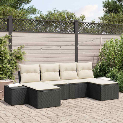 Set Divano da Giardino con cuscino 6 pcs Nero polyrattan | homemem39