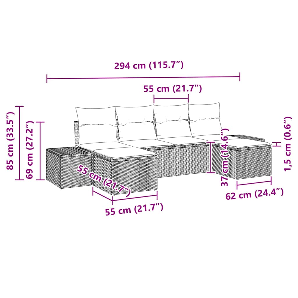 Set Divano da Giardino con cuscino 6 pcs Nero polyrattan | homemem39