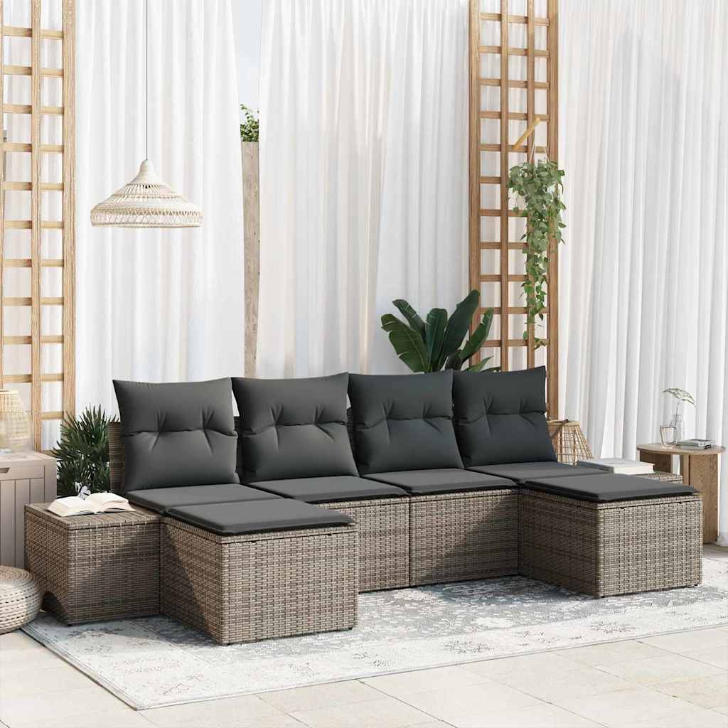 Set Divano da Giardino con cuscino 6 pcs Grigio polyrattan | homemem39