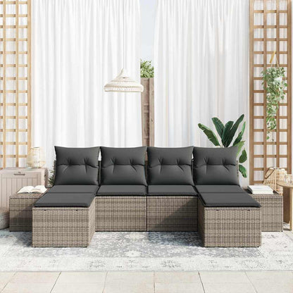 Set Divano da Giardino con cuscino 6 pcs Grigio polyrattan | homemem39