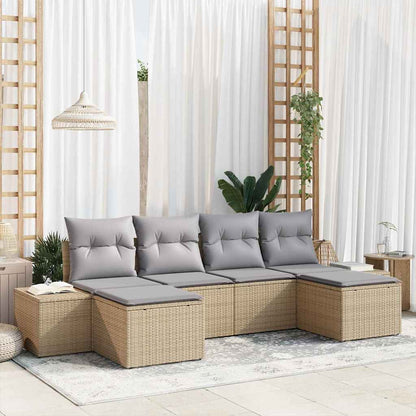 Set Divano da Giardino con cuscino 6 pcs Beige polyrattan | homemem39