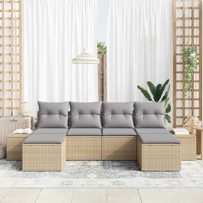 Set Divano da Giardino con cuscino 6 pcs Beige polyrattan | homemem39