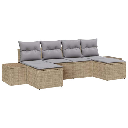 Set Divano da Giardino con cuscino 6 pcs Beige polyrattan | homemem39