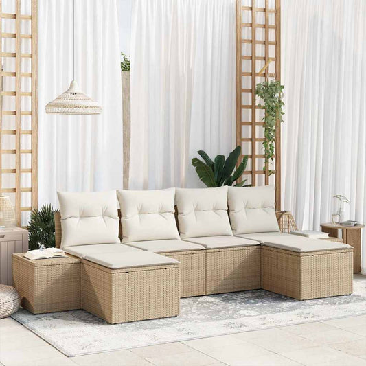Set Divano da Giardino con cuscino 6 pcs Beige polyrattan