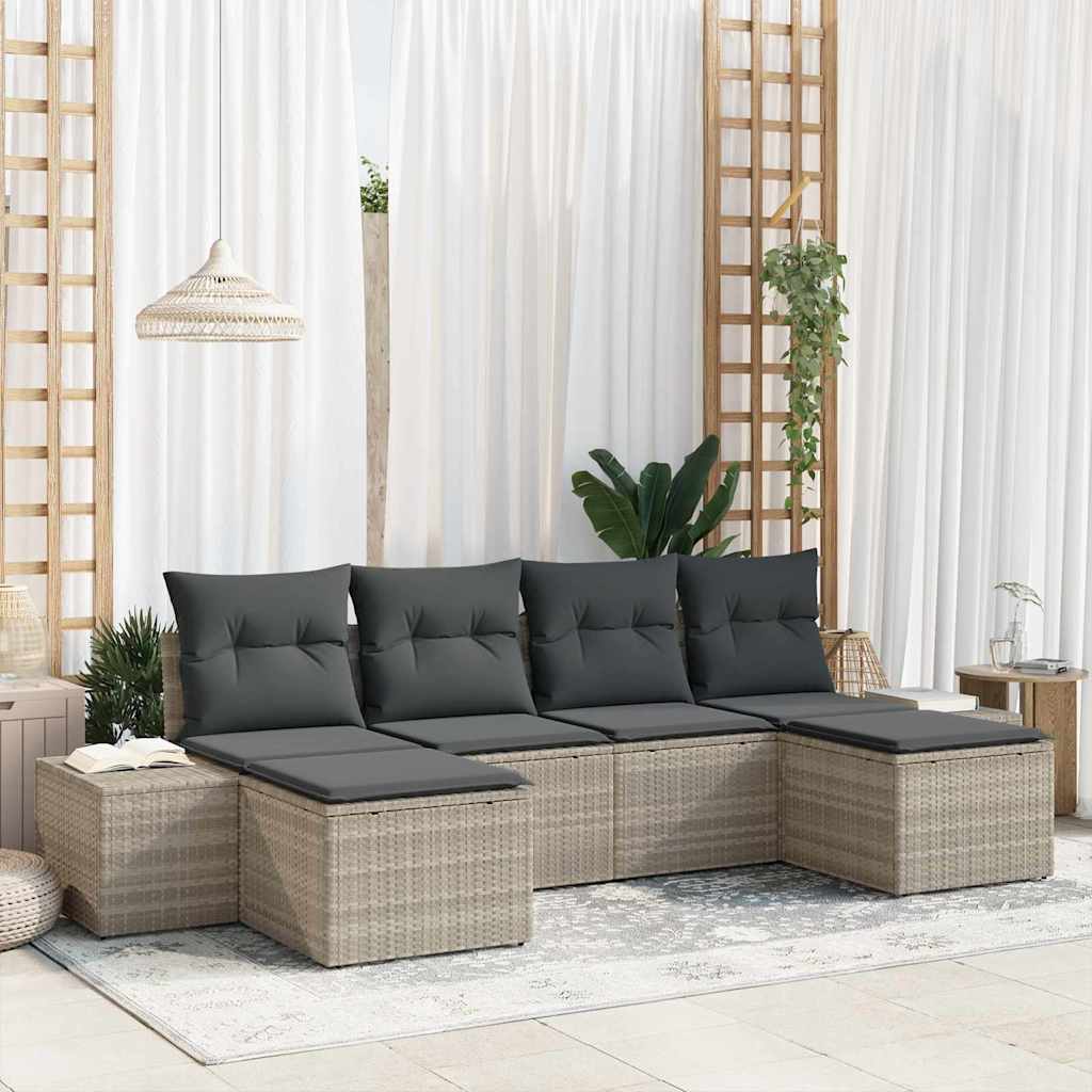 Set Divano da Giardino 6 pcs Grigio chiaro polyrattan | homemem39